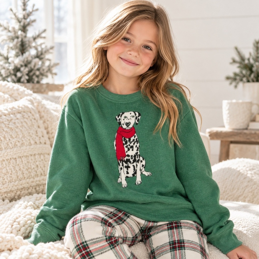 Wondershop Kids Green Dalmatian Dog Scarf Fleece Sweatshirt Size M 8 NEW